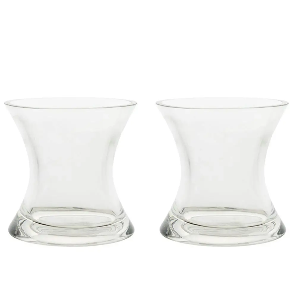 2x Belle Sali Glass Flower Vase Round 14cm Plant Holder Tabletop Decor Clear - Home & Garden