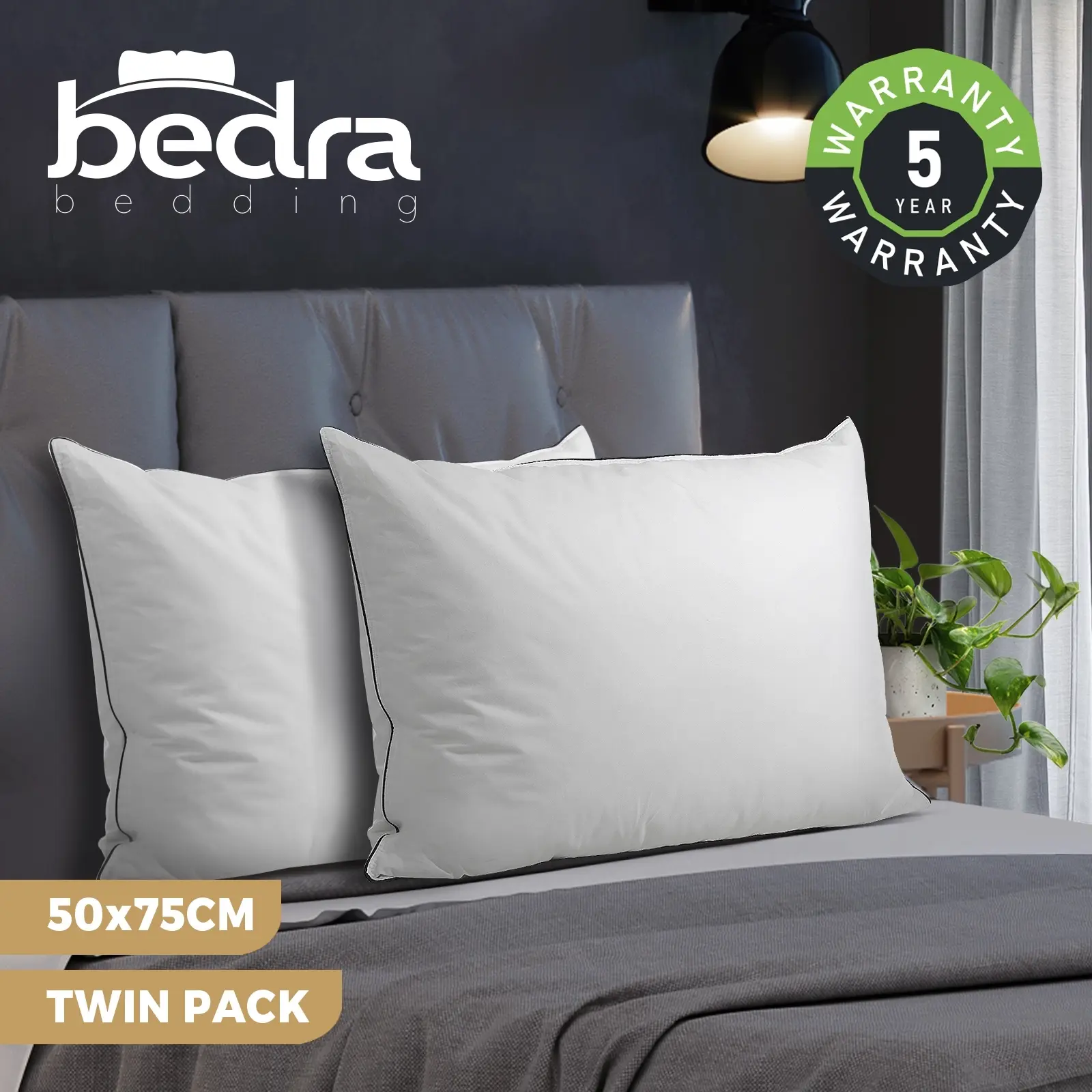 Bedra Pillow Duck Feather Down Pillows Cotton Cover Standard - Twin Pack