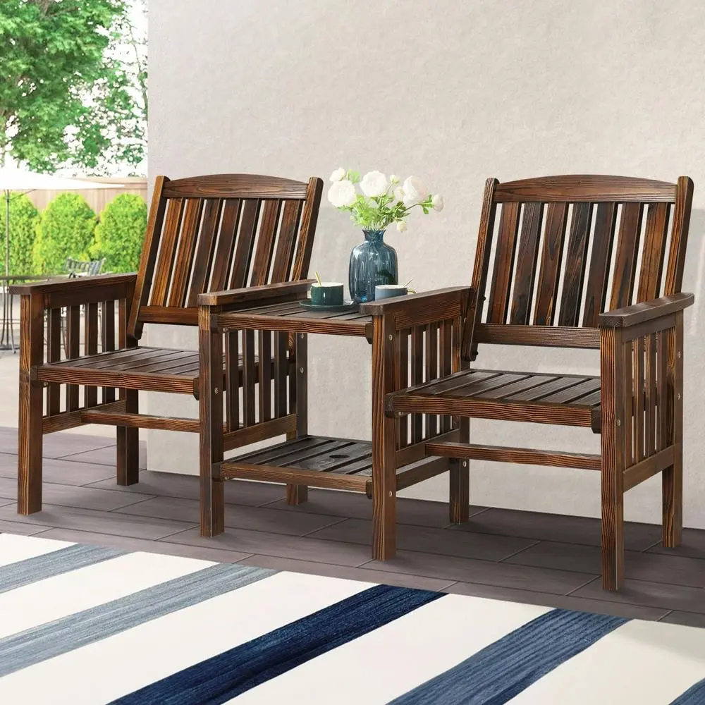 Alfordson Wooden Garden Bench Outdoor Loveseat Patio Charcoal - Furniture