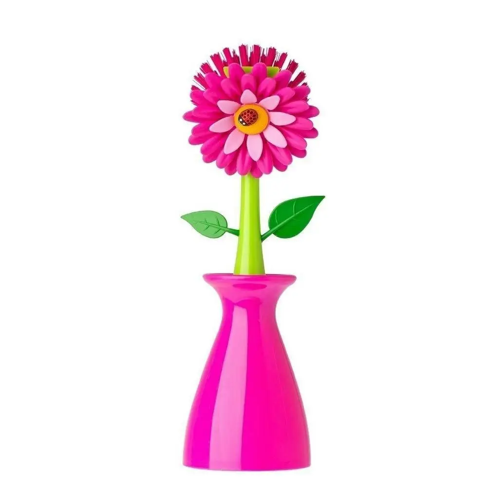 Vigar Flower Power Dish Brush Kitchen Plate/Bowl Cleaner Scrubber w/ Vase Pink - Home & Garden