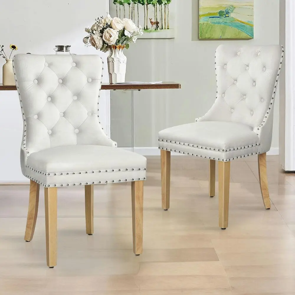 Alfordson 2x Dining Chairs Kitchen Lounge Velvet White - Furniture