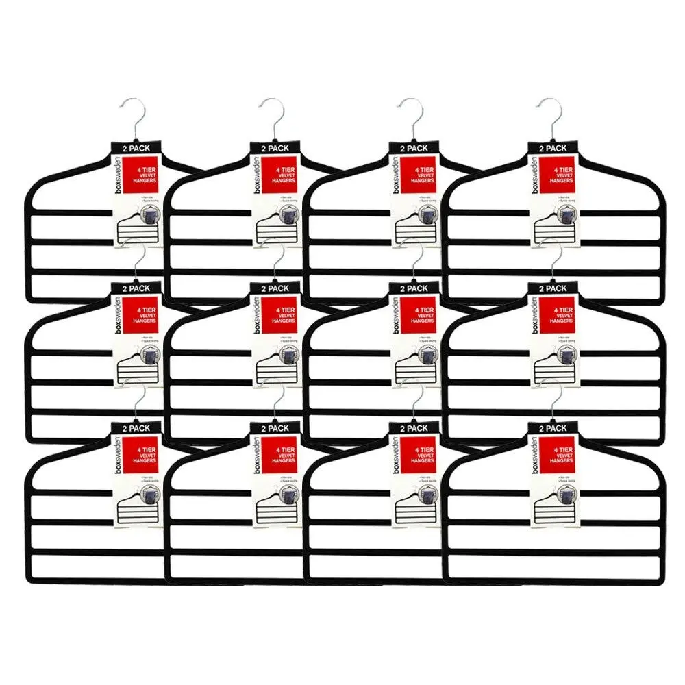 24pc Boxsweden 4 Tier Velvet Space Saving Clothes Hanger Hook Trouser Skirt Pant - Home & Garden