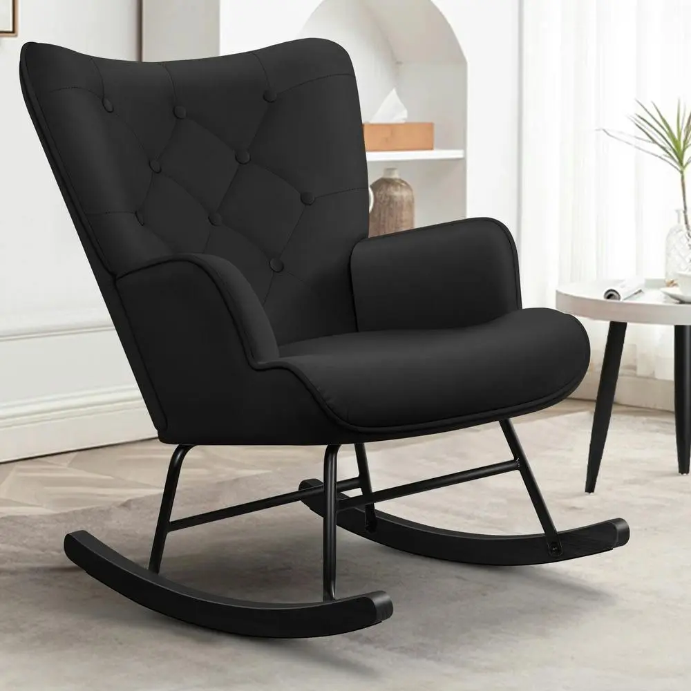 Alfordson Rocking Chair Armchair Lounge Accent Chair Velvet Black - Over 40% off Living Room Furniture