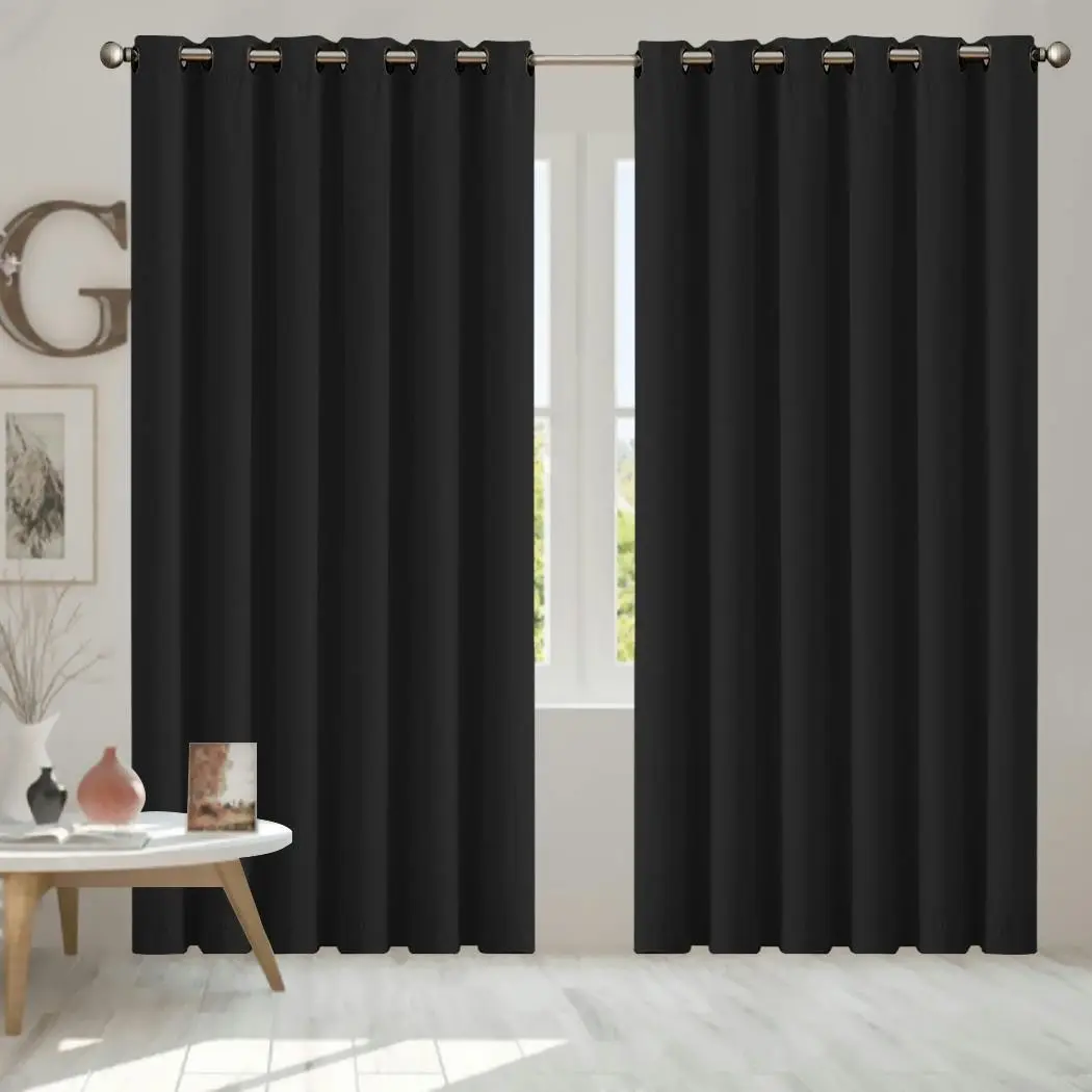 Traderight Group 2x Blockout Curtains Panels 3 Layers Eyelet Room Darkening 240x230cm Black - Home & Garden