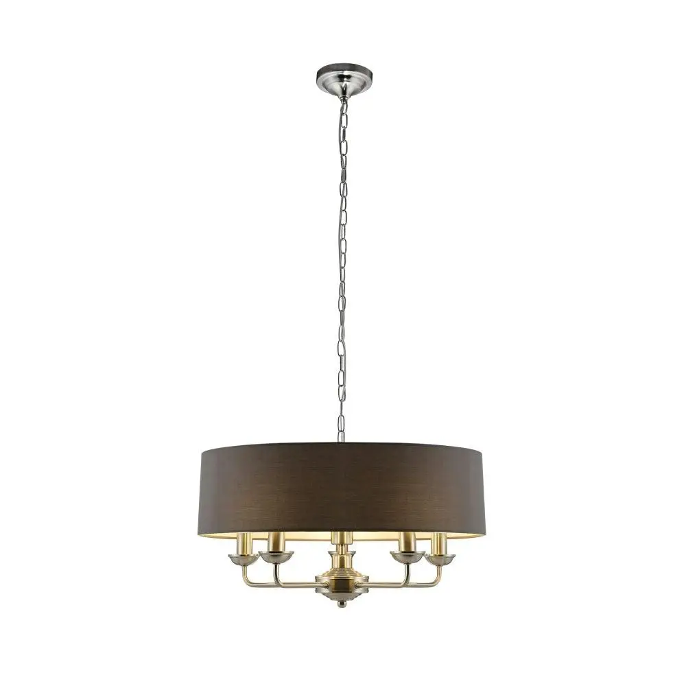 Elise Moden Hanging Chandelier Lamp Light Satin Nickel Grey Shade Large - Home & Garden