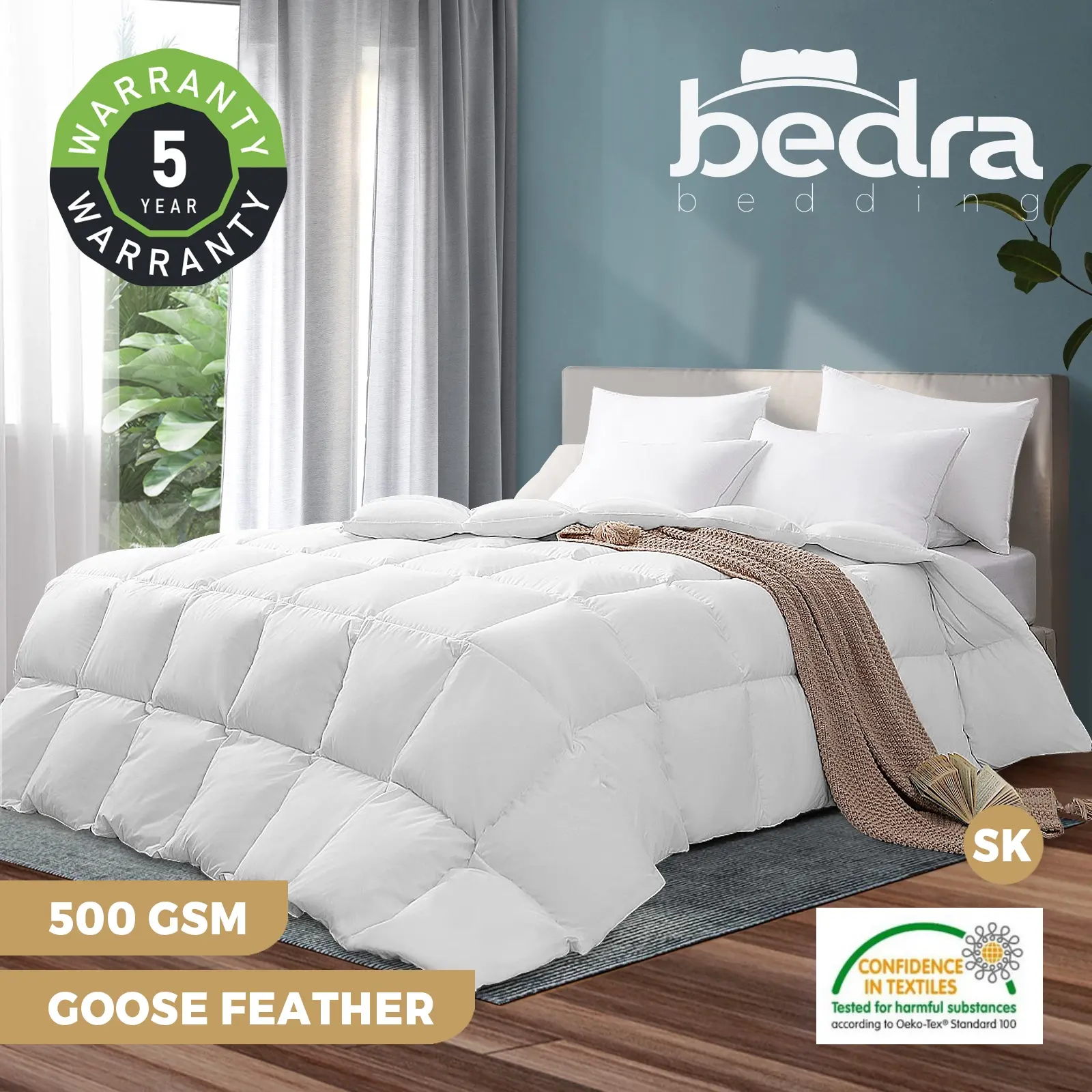 Bedra Goose Down Feather Quilt 500GSM Duvet Doona Blanket Super King - Home & Garden