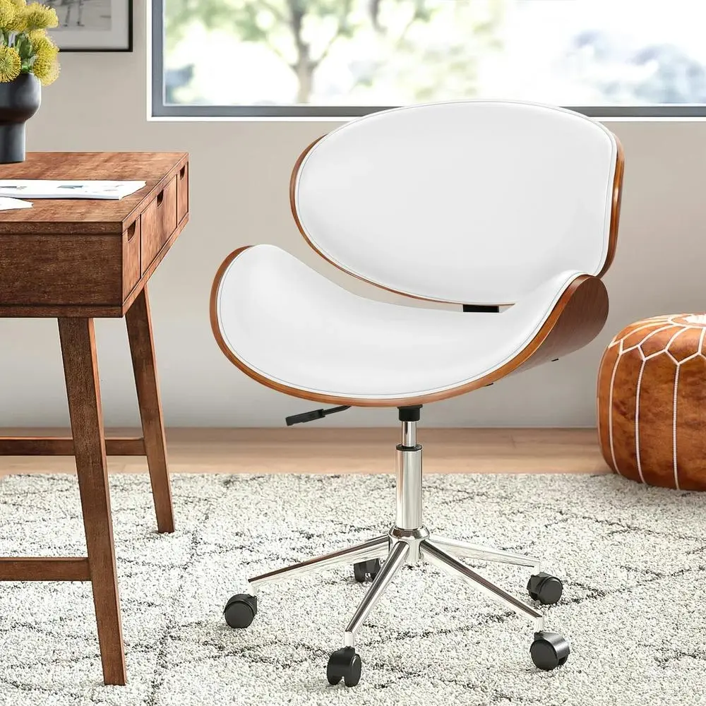 Alfordson Wooden Office Chair Leather Seat Aria White - Furniture