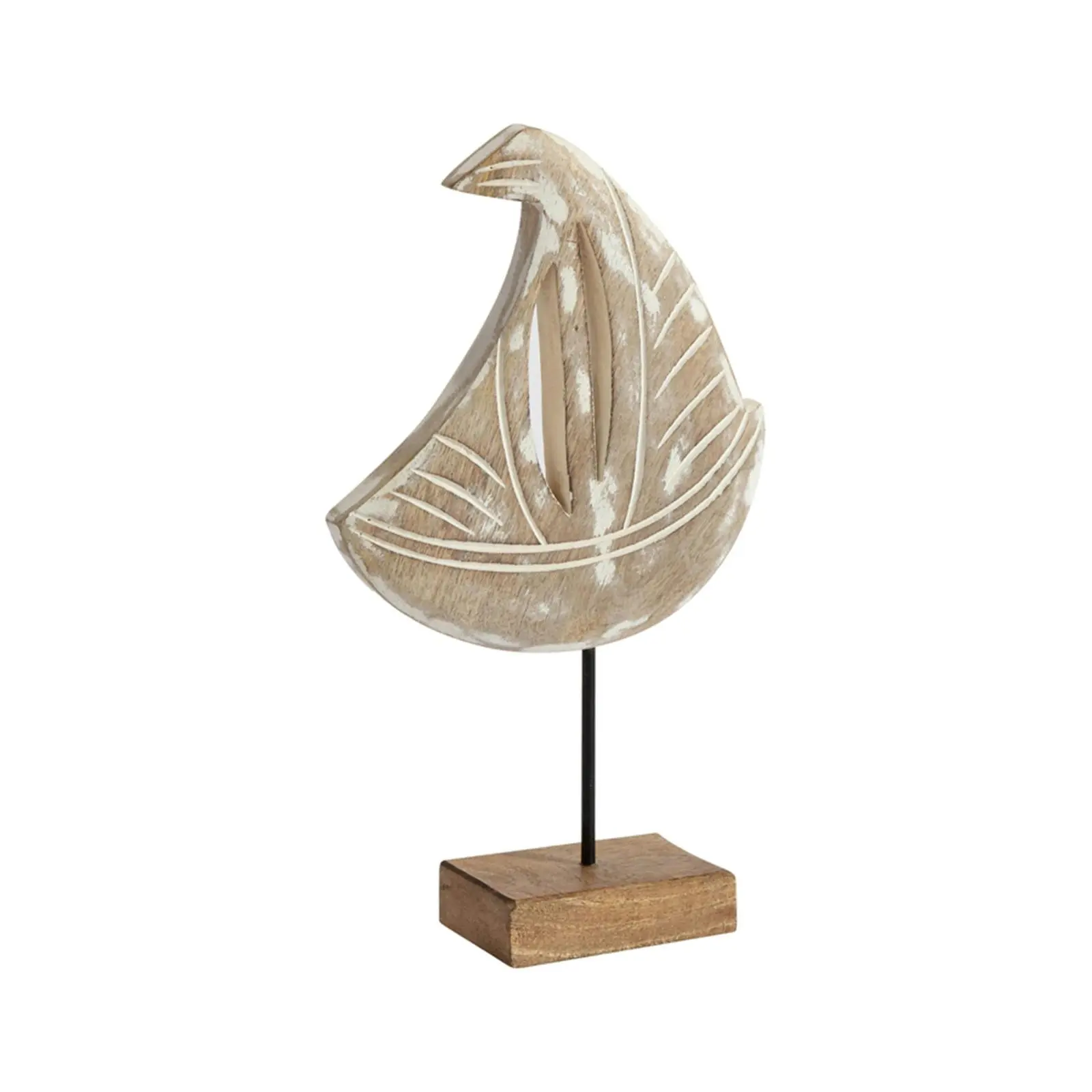 Willow & Silk Wooden 23cm Nautical Sailboat Natural Tabletop Ornament - Home & Garden