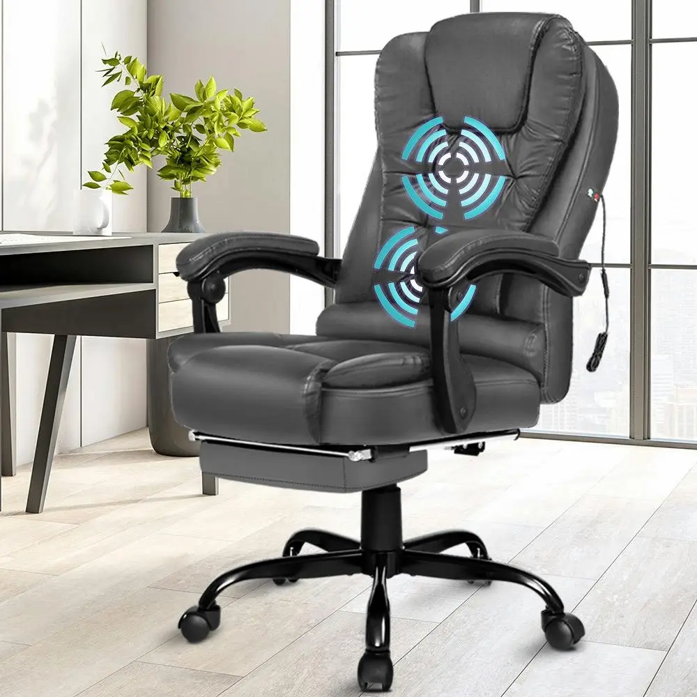 Alfordson Massage Office Chair with Footrest PU Leather Grey - Furniture