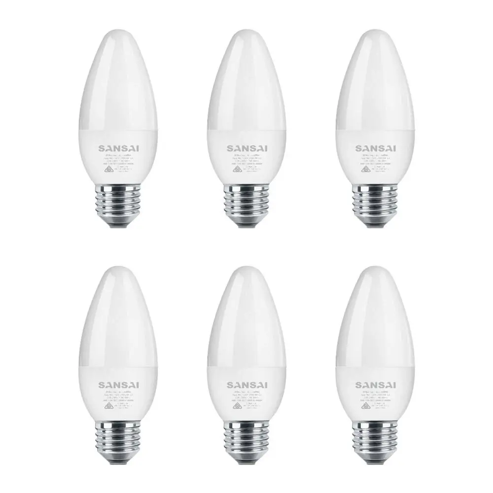 6x Sansai Home LED 425lm Screw Light Bulb C37 5W E27 Candle Warm White 3000K - Home & Garden
