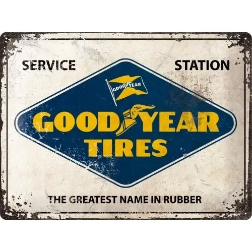 Nostalgic Art Goodyear Logo 30x40cm Large Metal QQ Sign Garage Wall Decor White - Home & Garden