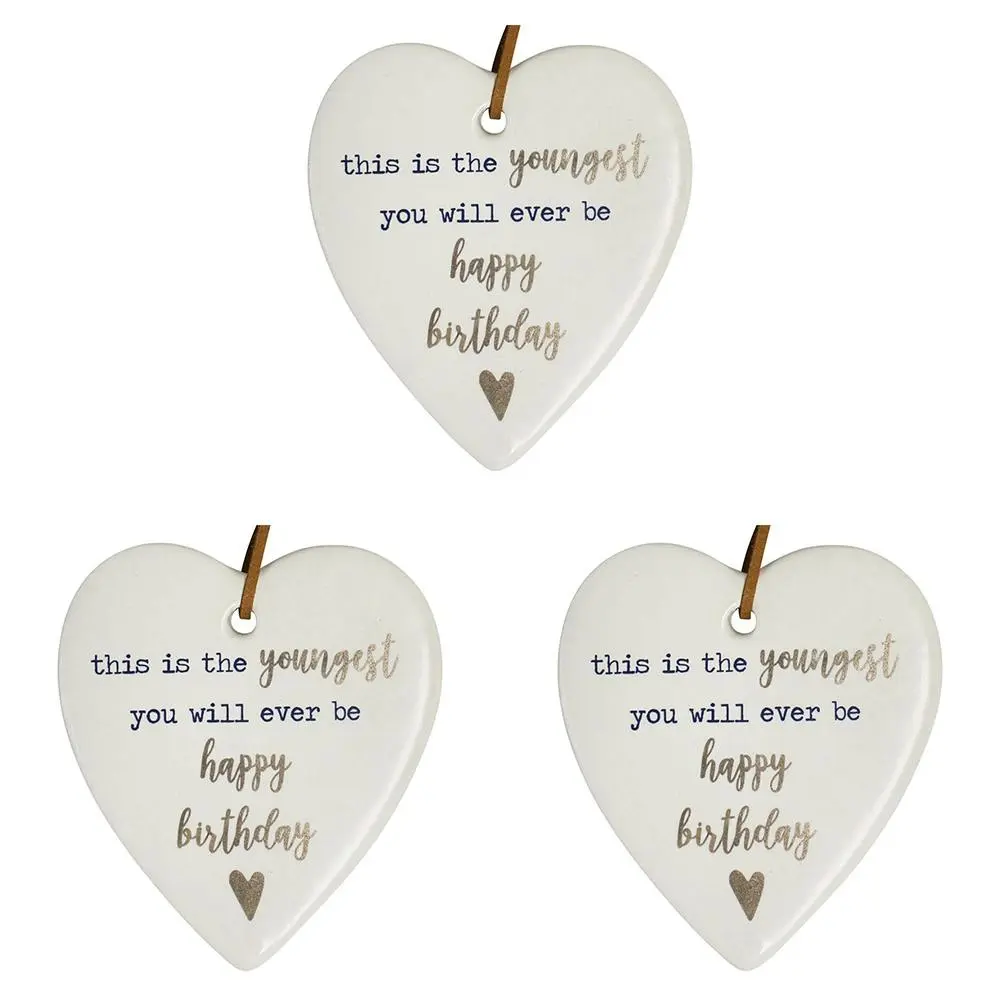 3x Ceramic Hanging 9cm Heart Youngest Birthday w/Hanger Ornament Home Room Decor - Home & Garden