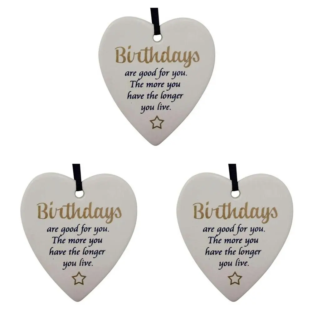 3x Ceramic Hanging 9cm Heart Birthdays w/ Hanger Ornament Home/Office Room Decor - Home & Garden