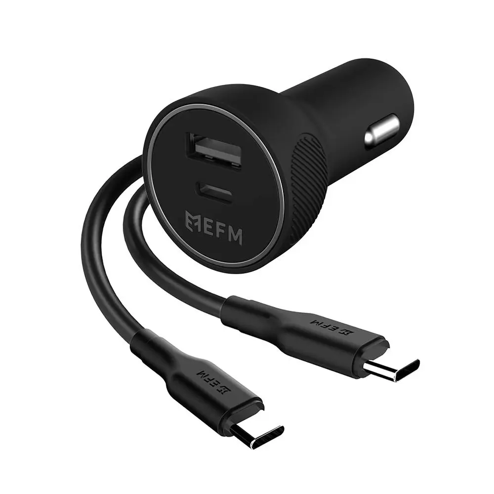 EFM 57W Dual Port Car Charger With Type C to Type C Cable Phone Charger Gold - Electronics