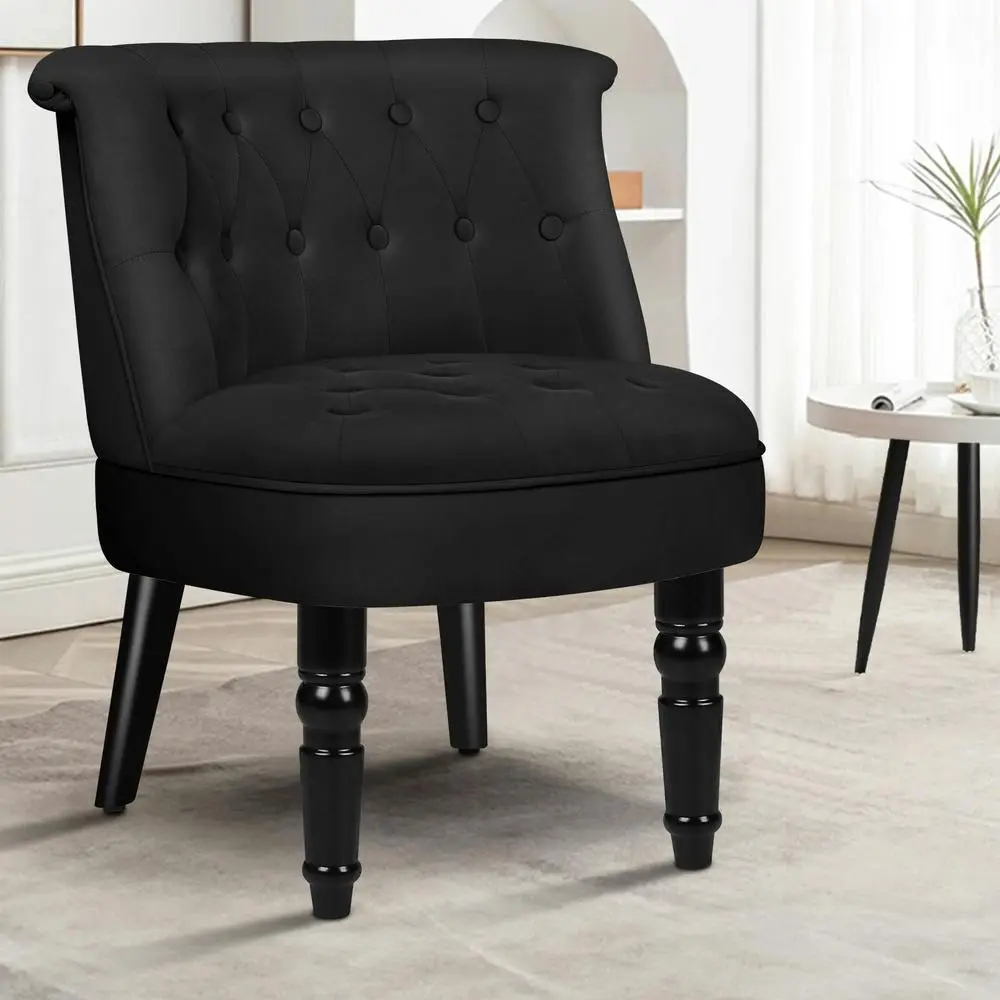 Alfordson Armchair Wooden Accent Chair Wingback Lounge Sofa Couch Velvet Seat Black - Over 40% off Living Room Furniture