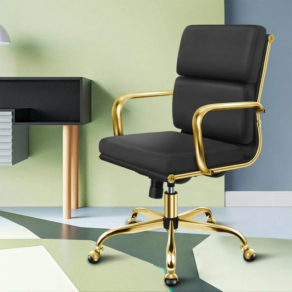 Alfordson Ergonomic Padded Mid Back Executive Office Chair Gold Black - Furniture