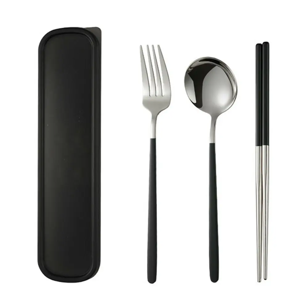 3 pcs Stainless steel chopsticks spoon set portable tableware - Home & Garden