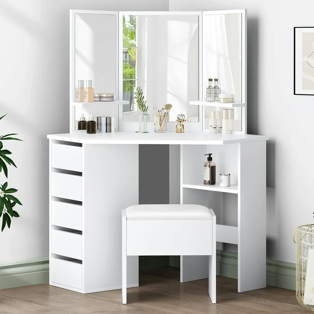Alfordson Dressing Table Stool Set Tri-fold White