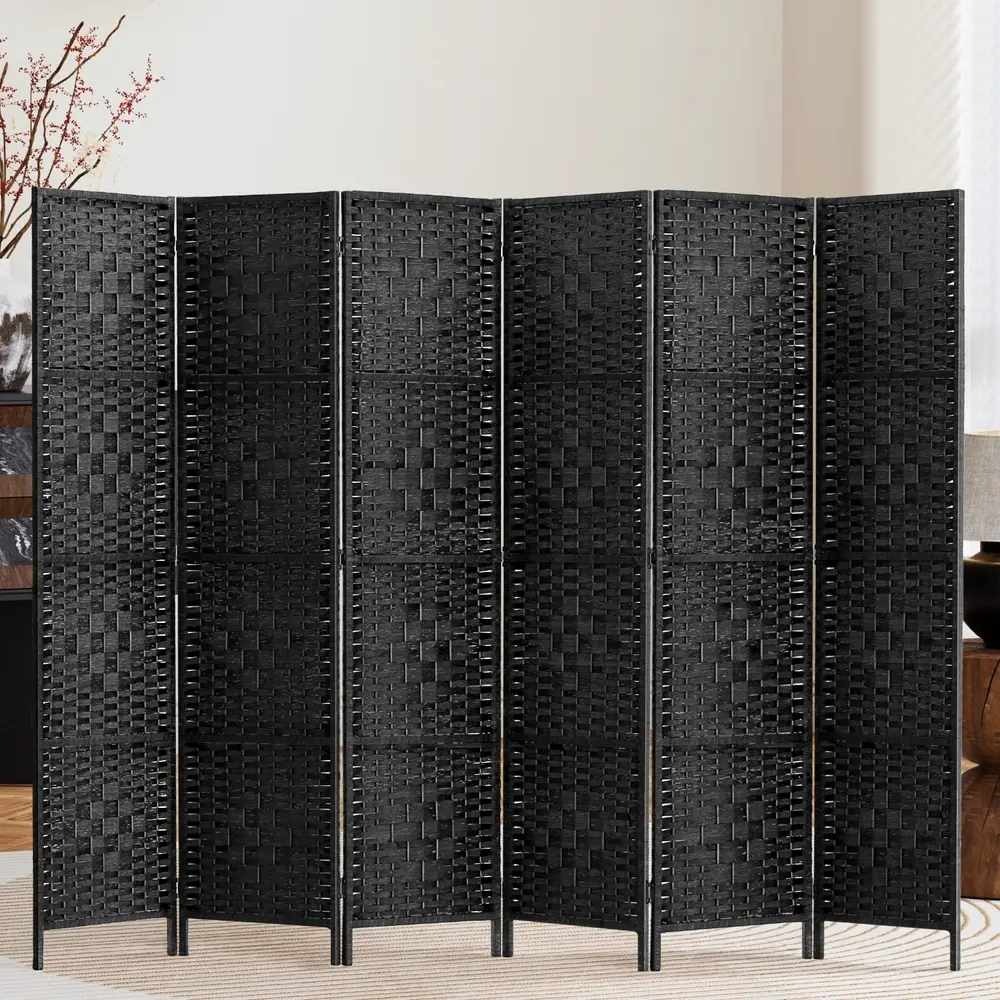 Artiss 6 Panel Room Divider Screen 245x170cm Woven Black - Furniture