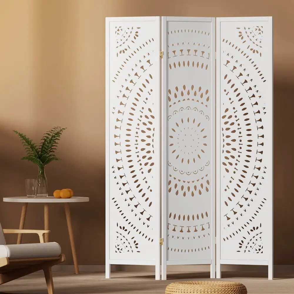 Artiss 3 Panel Room Divider Screen 132x170cm Circle White - Furniture