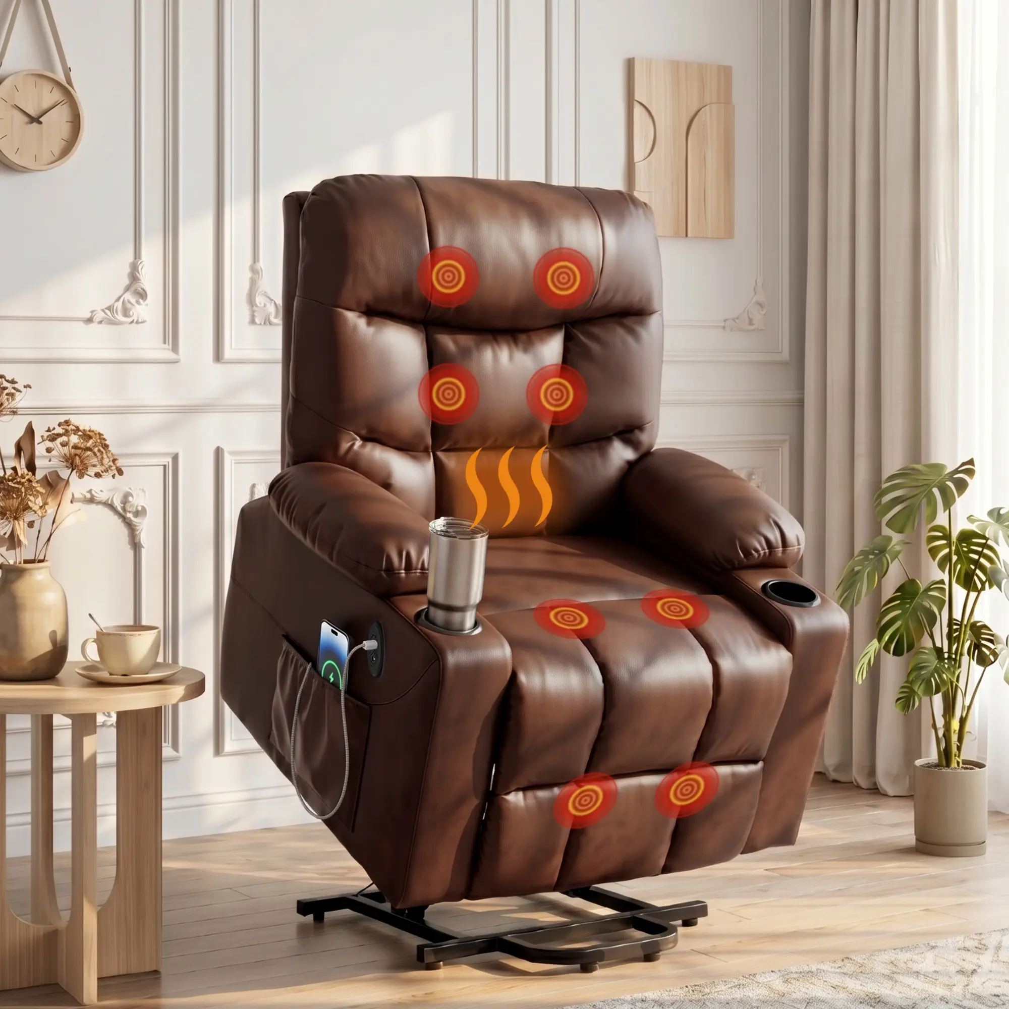 Artiss Recliner Chair Lift Assist Heated Massage Chair Leather Claude - Furniture