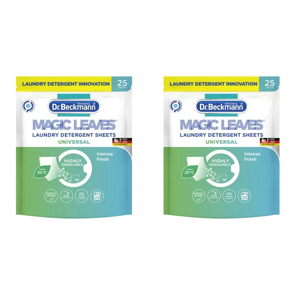 2x 25pc Dr Beckmann Magic Leaves Universal Laundry Detergent Sheet Intense Fresh - Home & Garden