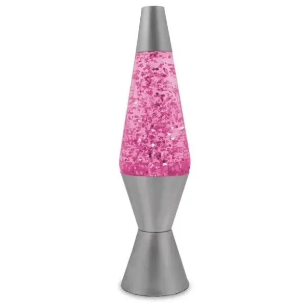 Pink/Pink Glitter Lava Lamp Style Silver Retro Novelty Room Lighting Set 37cm - Home & Garden