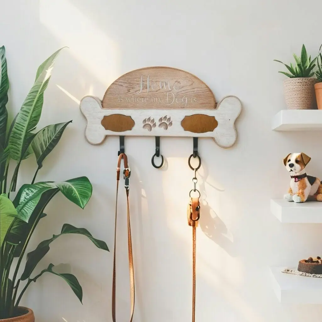 Willow & Silk Wooden 40cm 'Home Is Where My Dog Is' Sign 3 Wall Hooks - Home & Garden