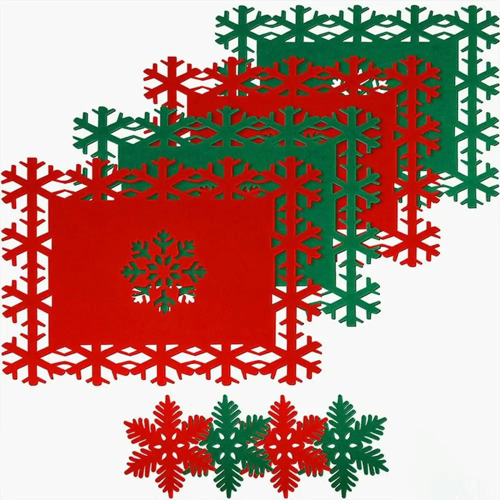 8Pcs Christmas Felt Snowflake Coasters Decorations-Red&Green