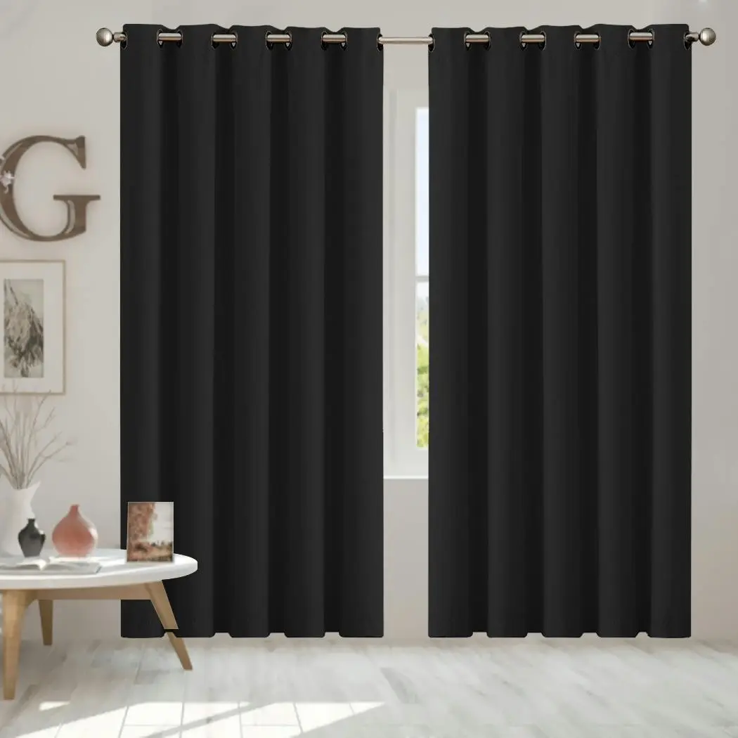 Traderight Group 2x Blockout Curtains Panels 3 Layers Eyelet Room Darkening 180x230cm Black - Home & Garden