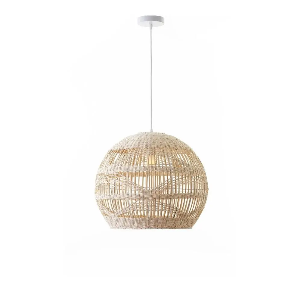 Carissa Bamboo Rattan Pendant Light Lamp Cream Natural Large - Home & Garden