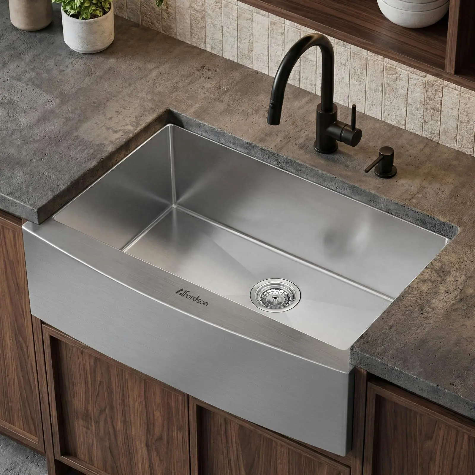 Alfordson Farmhouse Kitchen Sink Basin Stainless Steel Under Mount Single Bowl 810X500MM - Hardware
