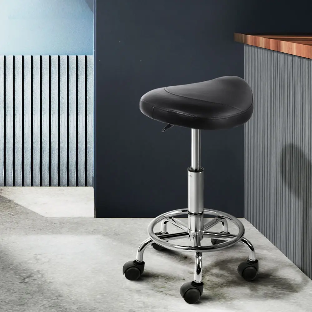 Artiss Salon Stool Saddle Swivel Chair Black - Commercial