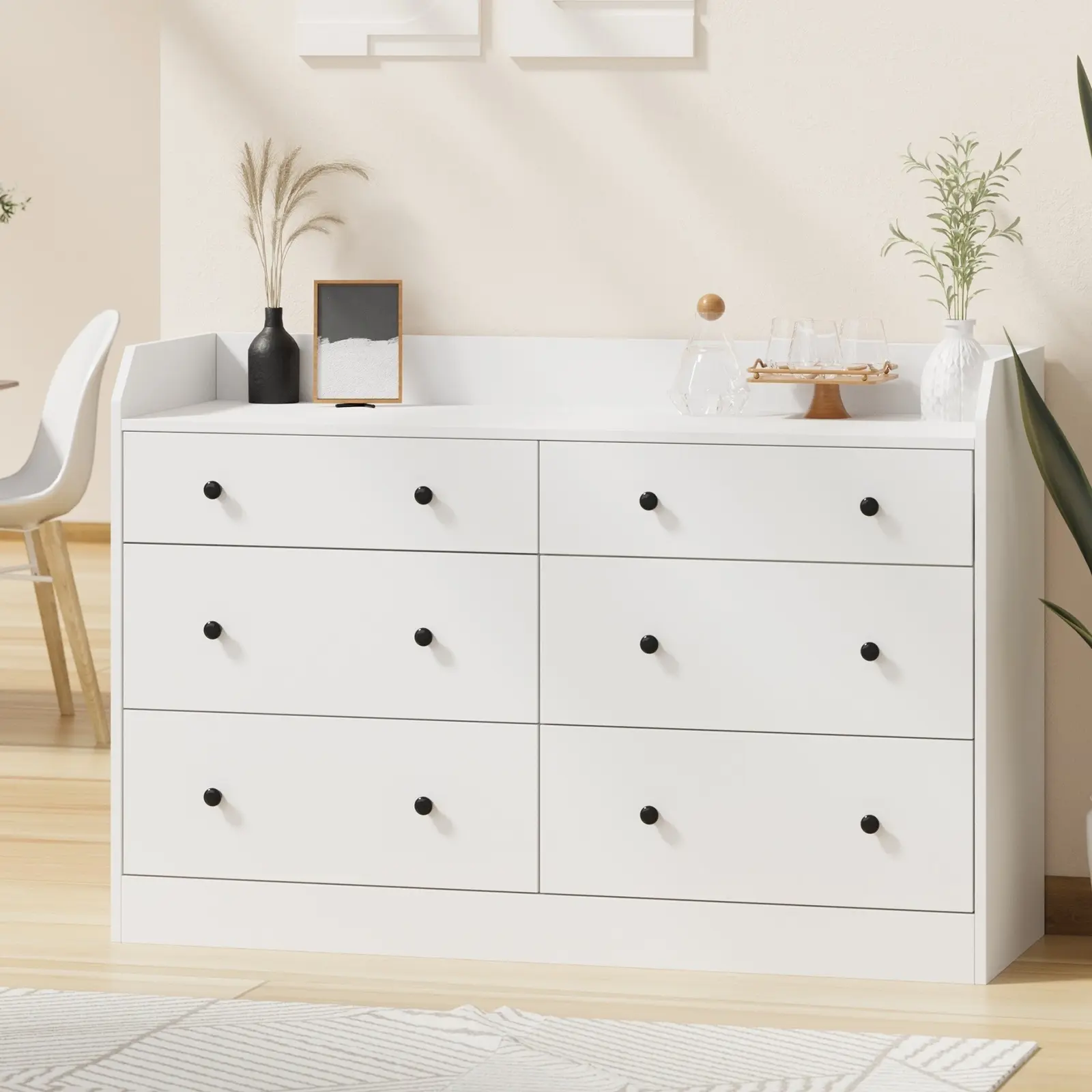 Oikiture Buffet Sideboard Storage Cabinet 6 Drawers White - Over 40% off Living Room Furniture