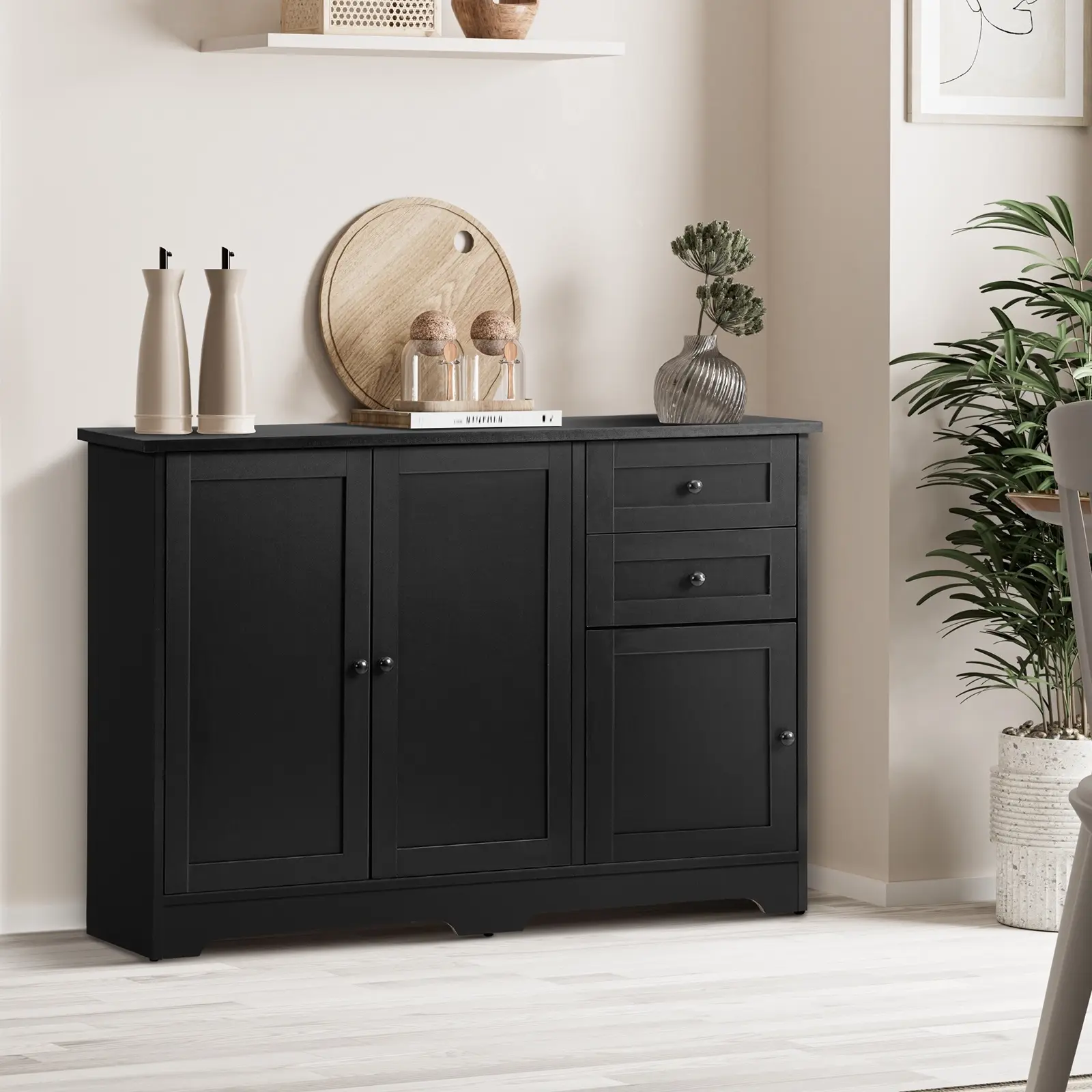 Oikiture Buffet Sideboard Storage Cabinet Cupboard Hallway Drawers Table Black - Over 40% off Living Room Furniture