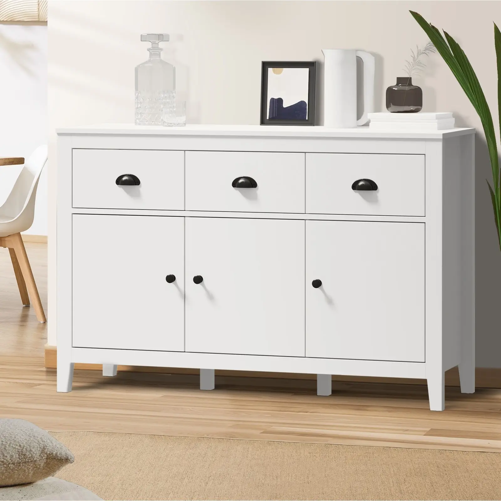 Oikiture Sideboard Buffet Storage Cabinet 3 Doors Cupboard Pantry Kitchen White - Over 40% off Living Room Furniture