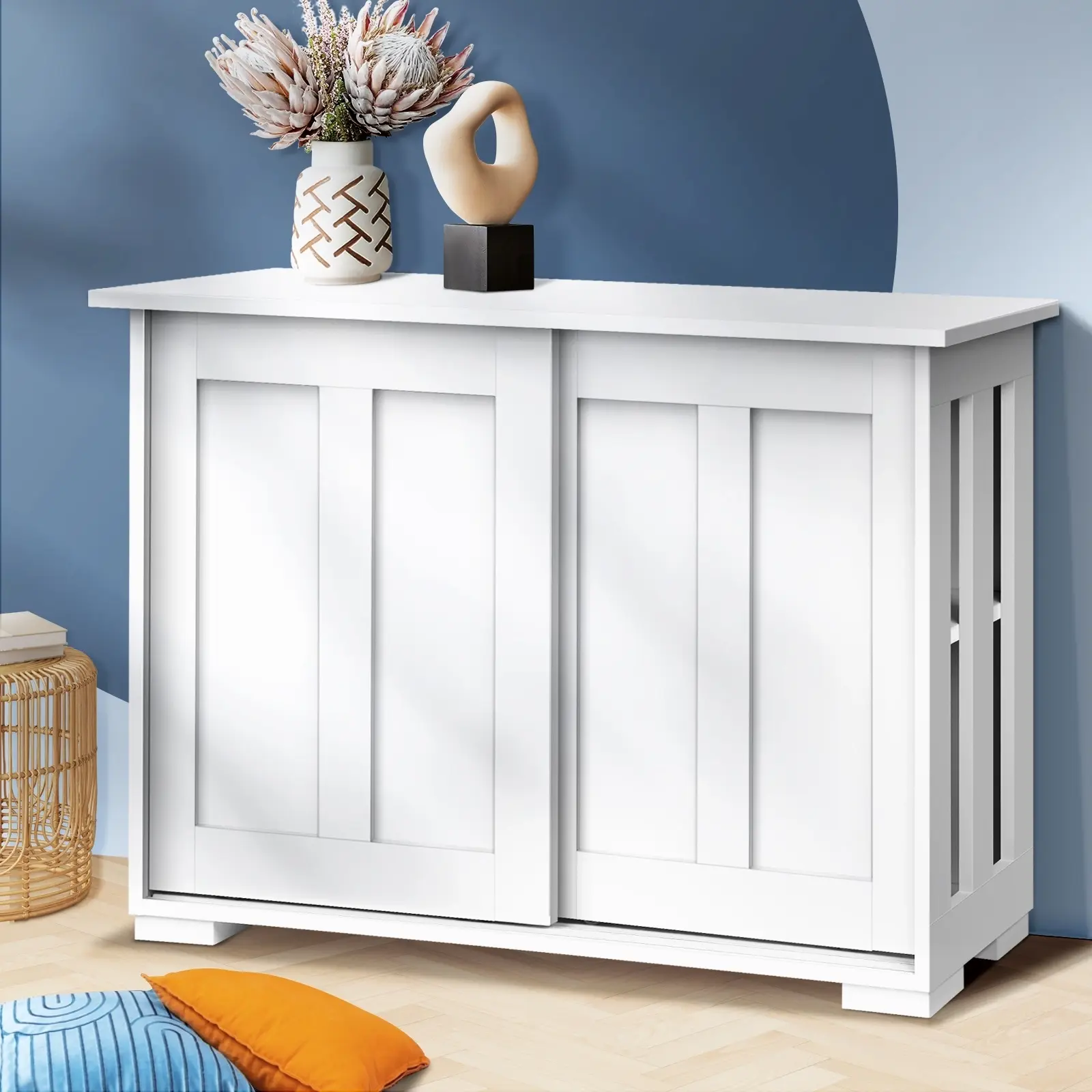 Oikiture Buffet Sideboard Cabinet Doors Storage Cupboard Hallway Table White - Over 40% off Living Room Furniture