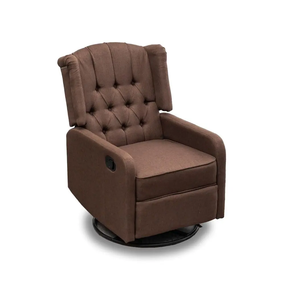 Foret 1 Seater Armchair Lounge Recliner Swivel Chair Footrest Sofa Fabric Brown Studs - Furniture