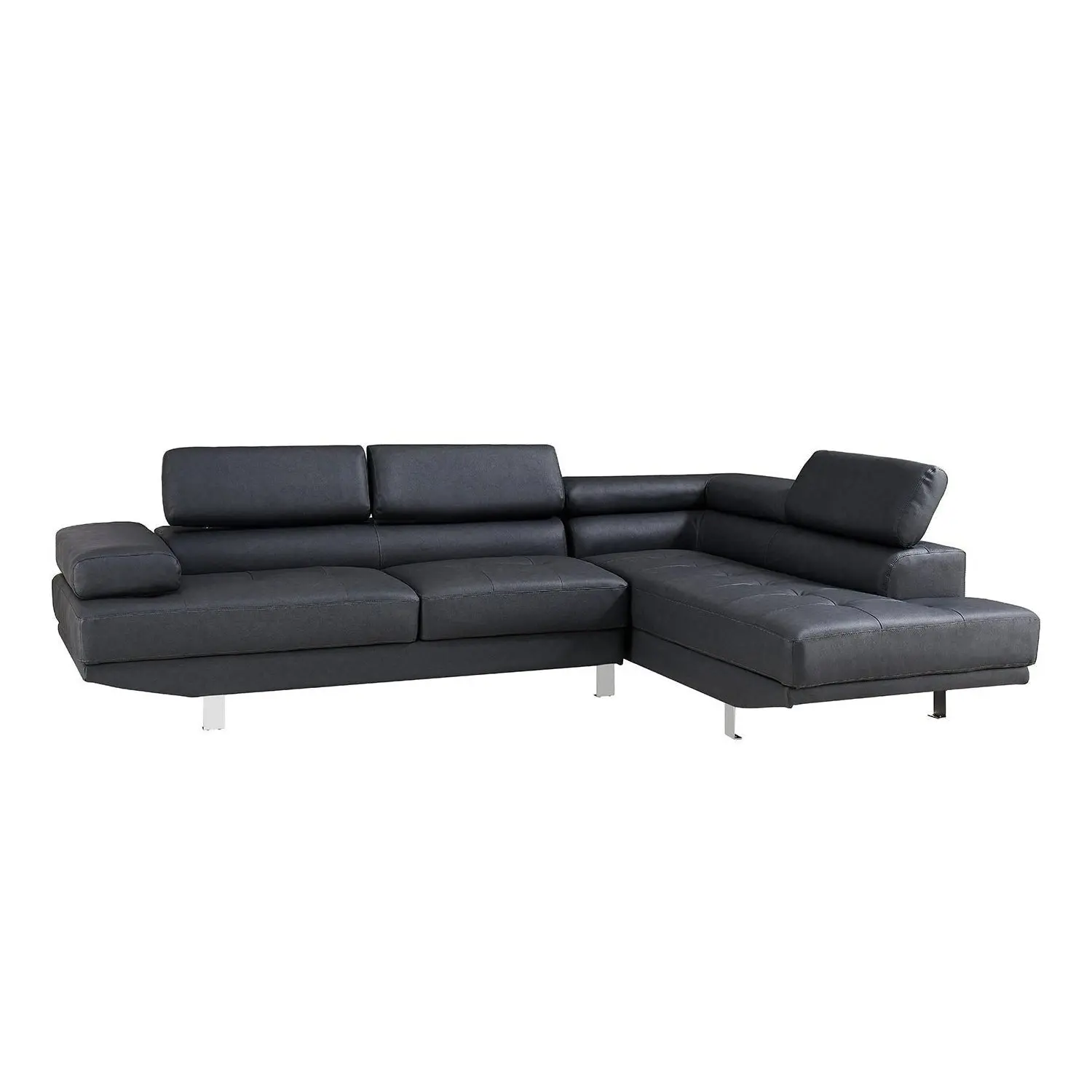 Foret 2.8m Black Fabric Sectional Sofa Chaise Lounge Suite Couch Furniture