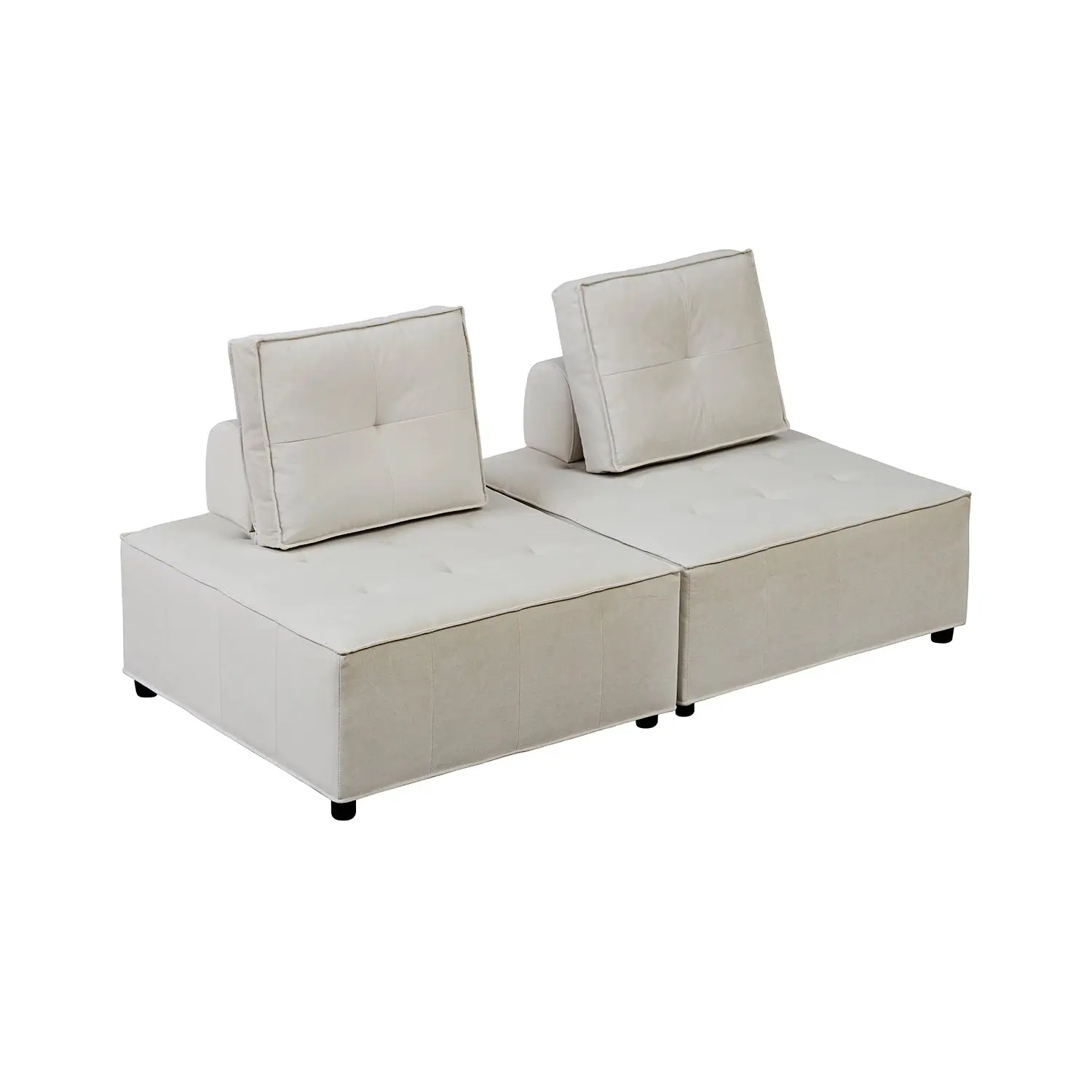 Foret 2pc Armless Seat Modular Extension Lounge Couch Velvet Fabrics Sofa Beige - Furniture