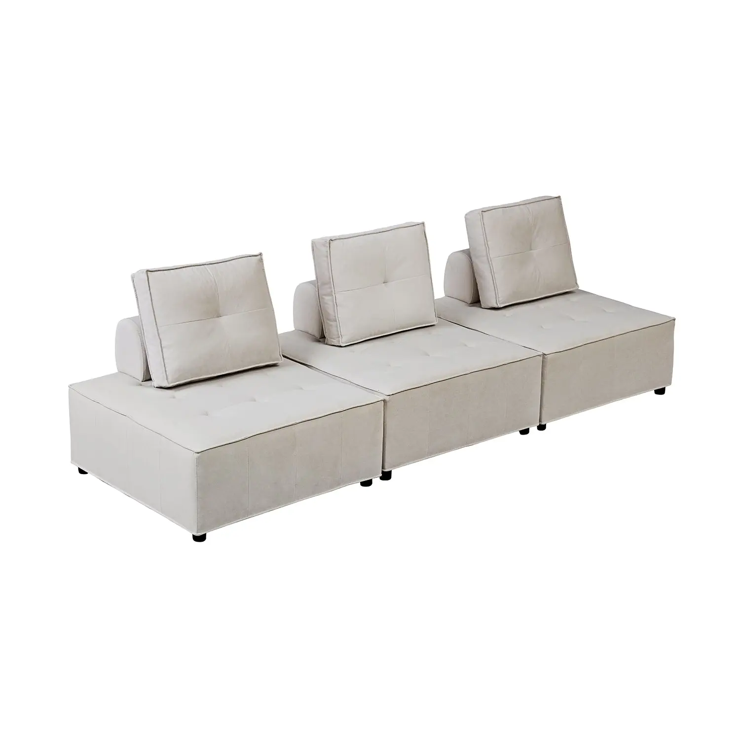 Foret 3pc Armless Seat Modular Extension Lounge Couch Velvet Fabrics Sofa Beige - Furniture