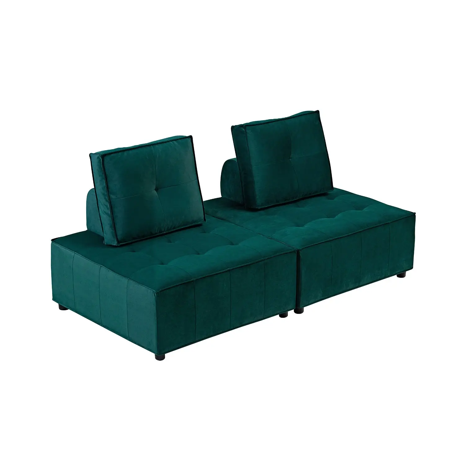 Foret 2pc Armless Seat Modular Extension Lounge Couch Velvet Fabrics Sofa Green - Furniture