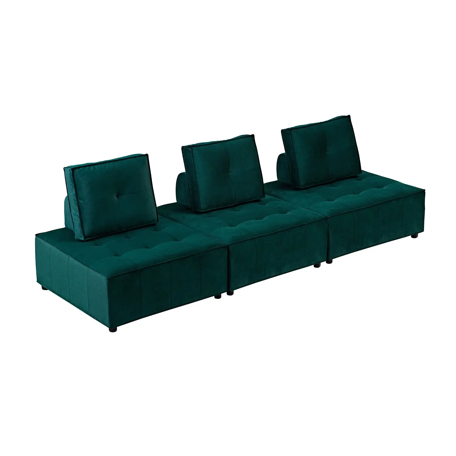 Foret 3pc Armless Seat Modular Extension Lounge Couch Velvet Fabrics Sofa Green - Furniture
