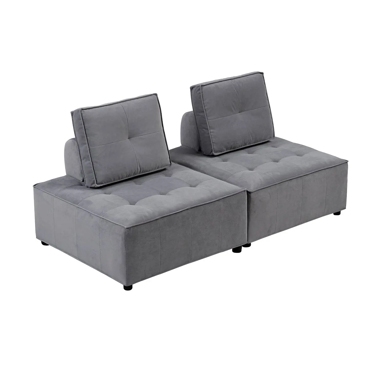 Foret 2pc Armless Seat Modular Extension Lounge Couch Velvet Sofa Light Grey - Furniture