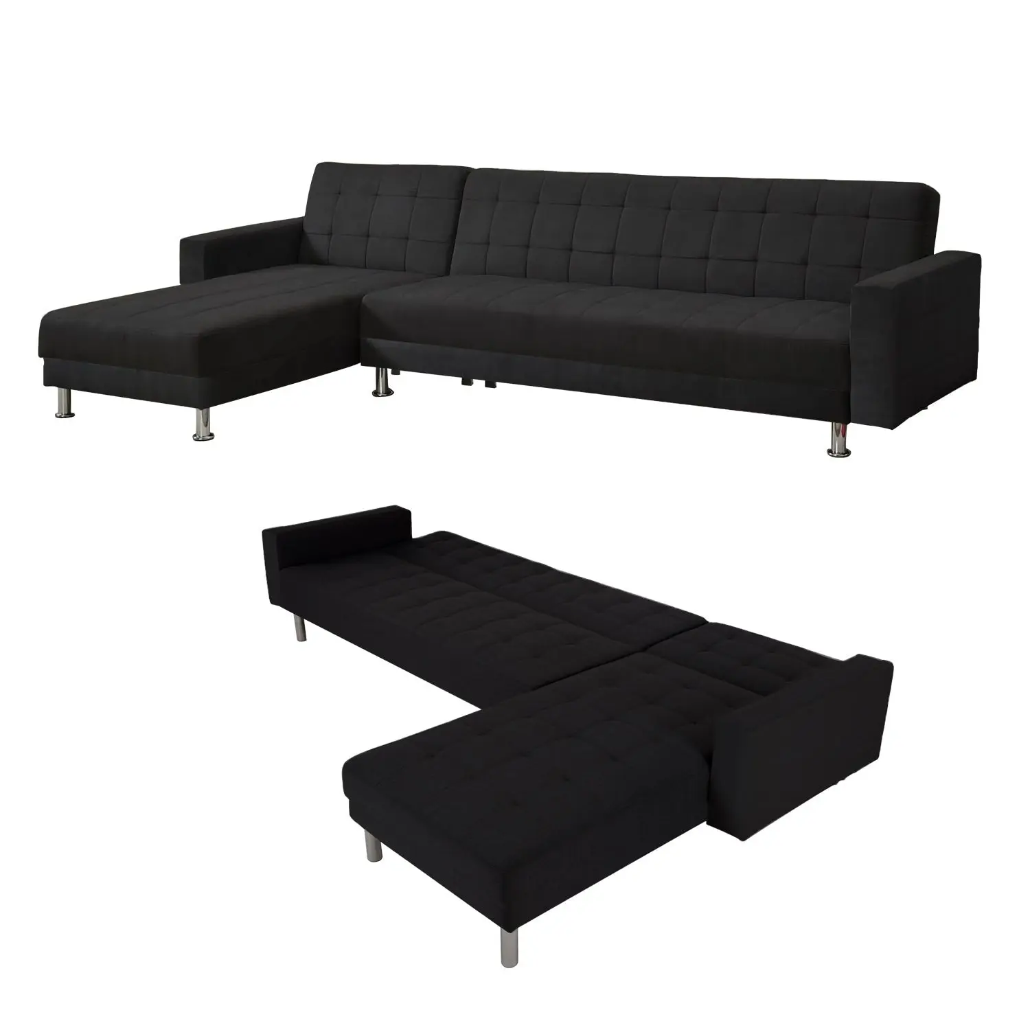Foret Black 5 Seater Sofa Bed Modular Corner Lounge Couch - Furniture
