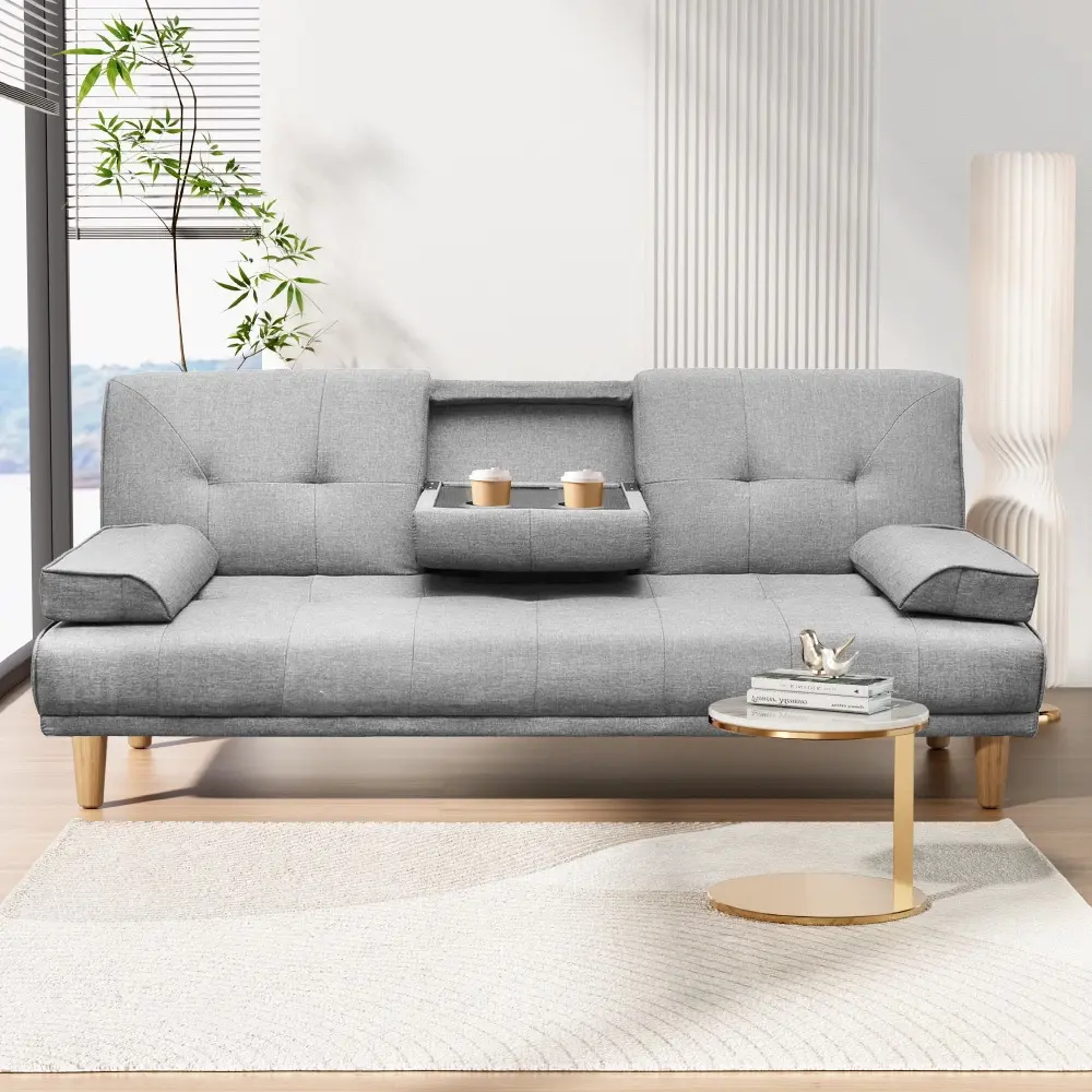 Artiss Sofa Bed 188CM Grey Faux Linen - Furniture