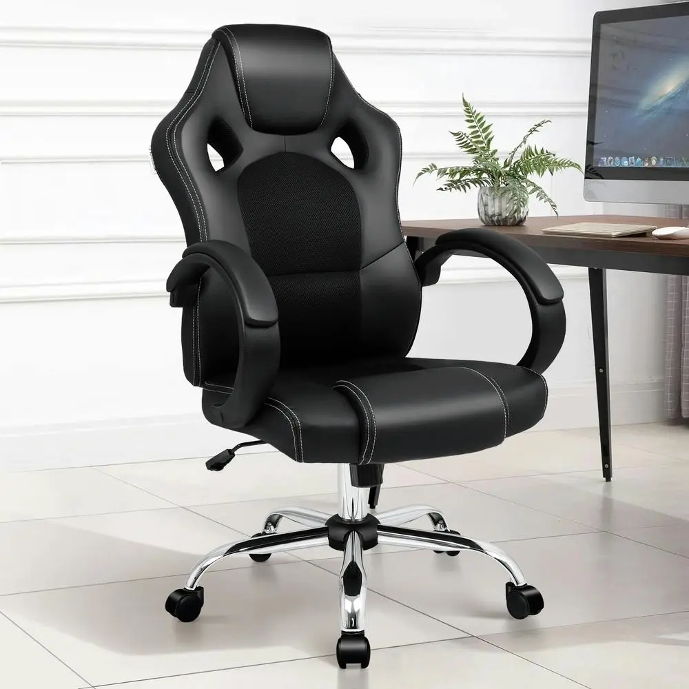 Alfordson Office Chair Executive PU Leather Mesh Seat Black - Furniture
