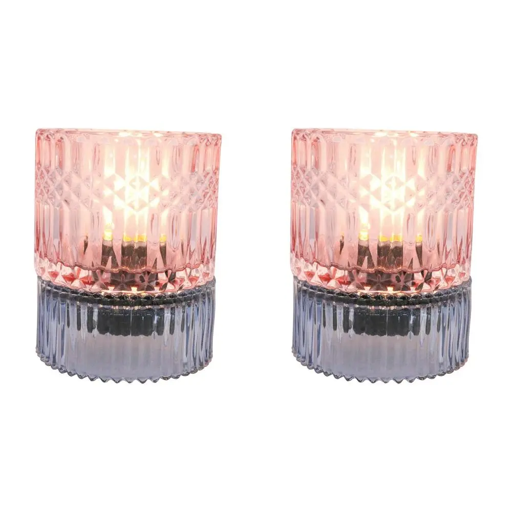 2x LVD Led Glass Home/Room Bedside Lamp Night Light Tabletop Decor 14cm BLU/PNK - Home & Garden