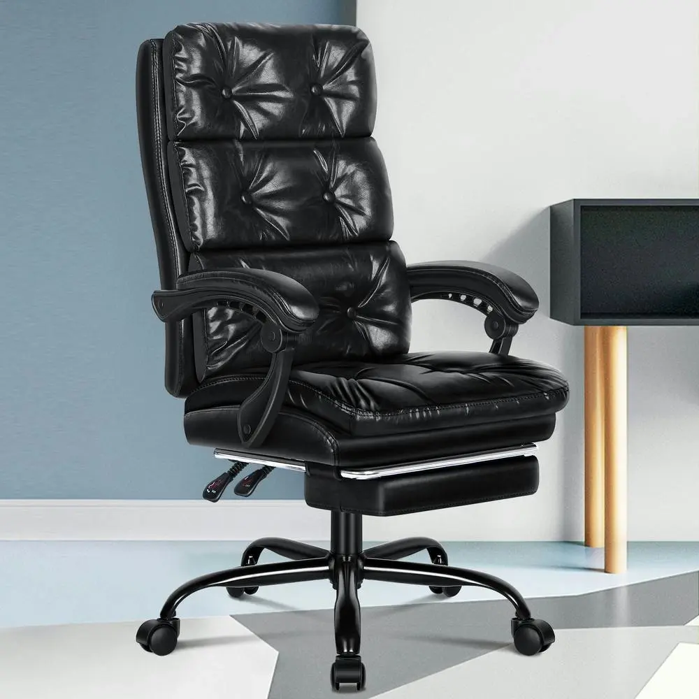 Alfordson Office Chair Executive PU Leather Palmer Glossy Black - Furniture