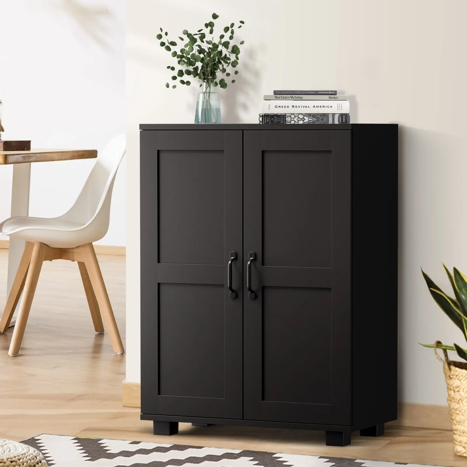 Oikiture Bathroom Storage Cabinet Buffet Sideboard 2 Door Cupboard Black - Furniture